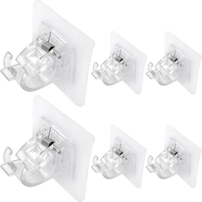 Support de tringle à rideau sans perçage – Lot de 6 supports autocollants transparents – Capacité 5 kg – Pour surfaces liss
