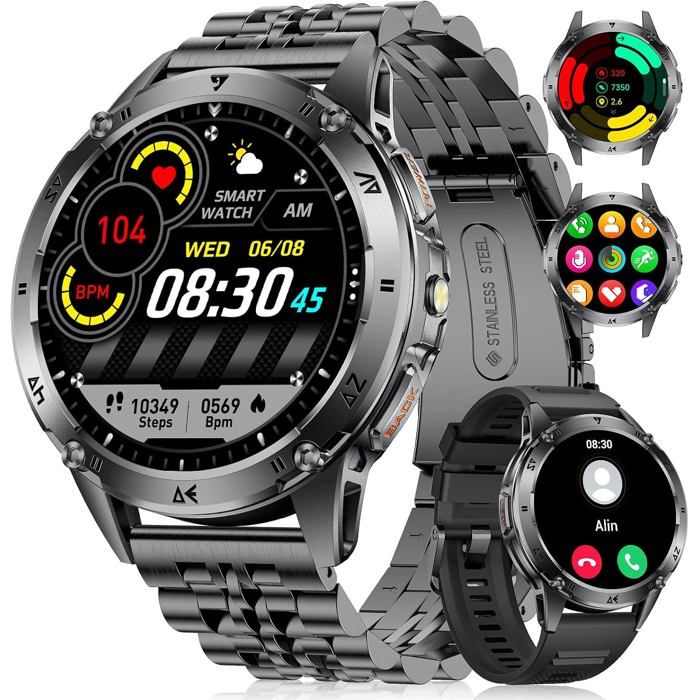 Montre Connectée Homme 1 43 AMOLED Appel Bluetooth Lampe Torche Batterie 530 mAh Moniteur de Sommeil IP68 120+ Sports