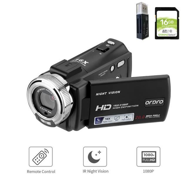 Noir-Caméscopes ORDRO HDV-V12 HD 1080P Caméra Vidéo Enregistreur Infrarouge  Vision Nocturne Caméscopes avec - Cdiscount Appareil Photo