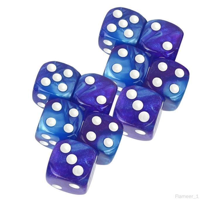 Lot De 10 Dés Colorés 16 Mm DSLSQD – Acrylique Bleu Noir, Pour Jeux De Société, Maths, Loisirs Créatifs