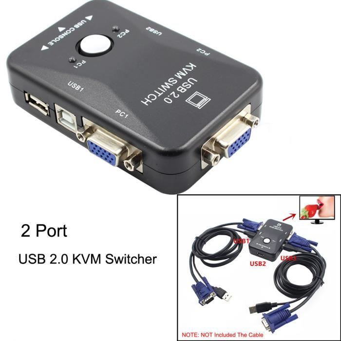 Switch KVM 2 ports avec 2 KVM C/âbles Imprimante Clavier Souris Scanner USB VGA Commutateur pour 2PC Partageant 1 Moniteur Vid/éo et 3 P/ériph/ériques USB
