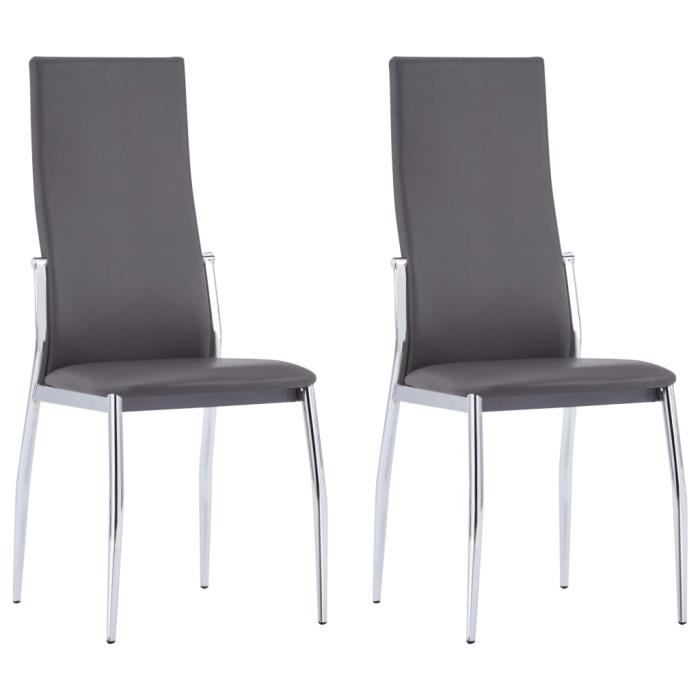 FIHERO 2 pcs Chaises de salle à manger Gris Similicuir - Achat / Vente