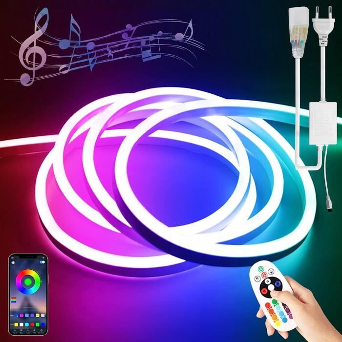 Ruban LED Néon RGB 15m - Bluetooth Et Télécommande, 16M De Couleurs, étanche IP65 - Pour Chambre, Gaming, Fête