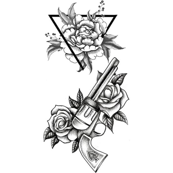 Lot De 11 Tatouages Temporaires Noir - Motifs Croix, Lion, Tigre, Rose - Bras Homme Femme