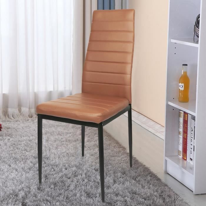 chaises de salle à manger en simili marron - kangfun - lot de 4 - style contemporain - pied en métal laqué