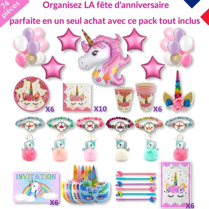 Kit Fete D Anniversaire Fille Theme Licorne 6pers Decoration