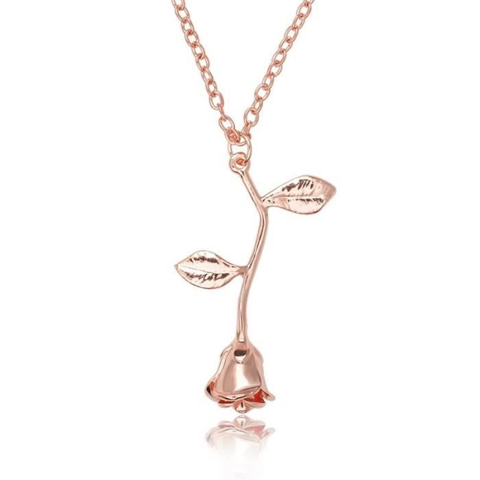 Beauté 3d Rose Collier Pendentif Fleur Collier Chaîne 14k Or Amoureux Anniversaire Bijoux Damitié