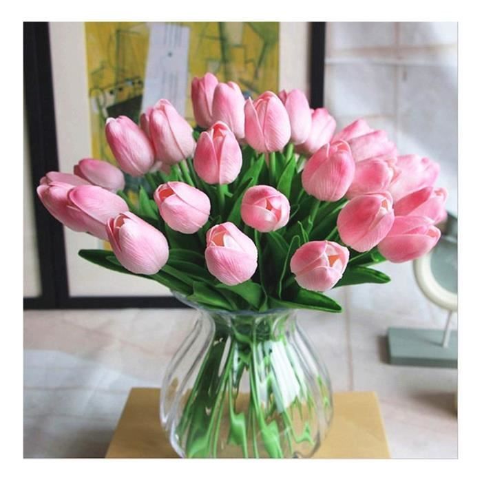 SHINE-CO Tulipes Artificielles PU Bouquet de Fleurs pour la Décoration de  Fête de Mariage Rose - Cdiscount Maison