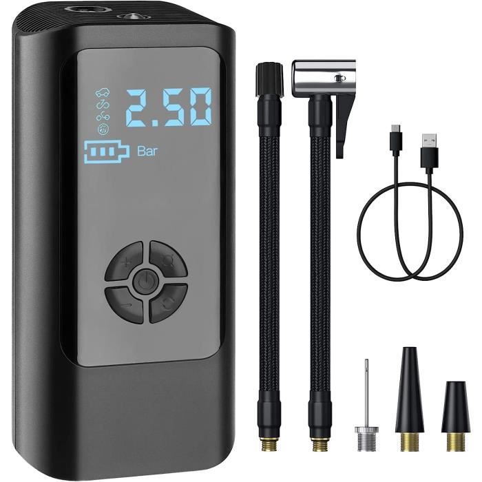 Mini Pompe à Vélo électrique Sans Fil - 120 PSI - Portable, Aluminium - Neuve