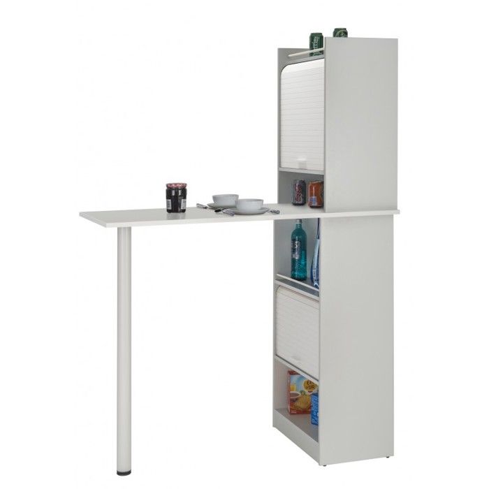 Table de cuisine et 2 Meubles de rangement Blancs - Coloris: Blanc