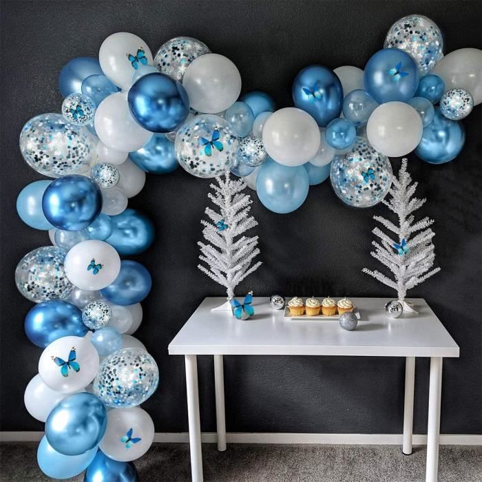 Arche Ballon Métallisé Bleu, Decoration Bapteme Garcon avec