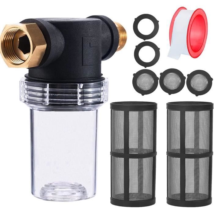 Filtre à Eau Pour Tuyau D'Arrosage Et Nettoyeur Haute Pression - Kit De Filtration Anti-Sédiments Avec 3 Mailles Inox (0,1 Mm) - Protection Pompe Karcher