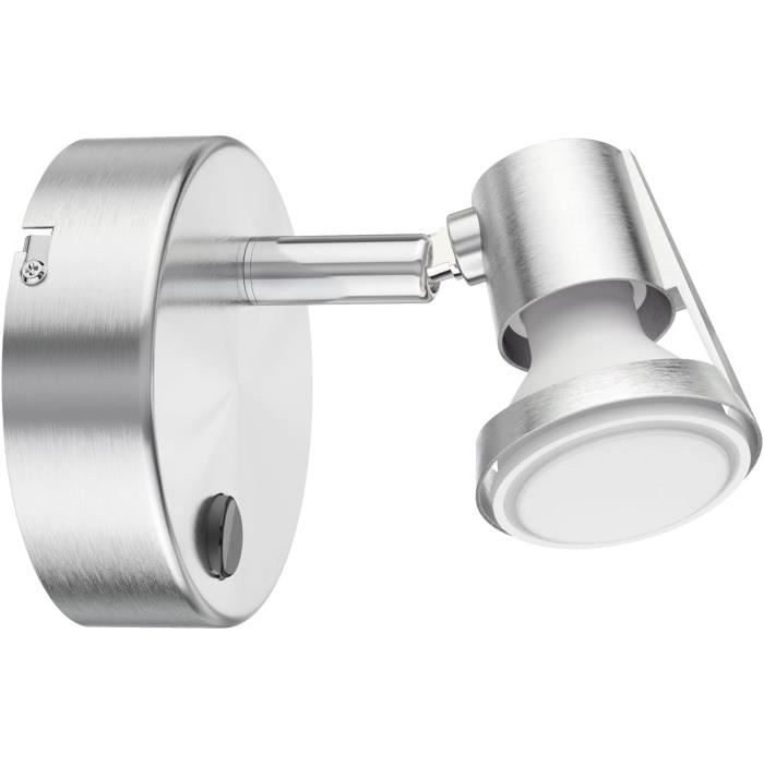 Spot Mural WAIKA 1 Flamme Orientable Avec Interrupteur - Blanc Mat, Ampoule LED GU10 Incluse (Blanc Chaud)