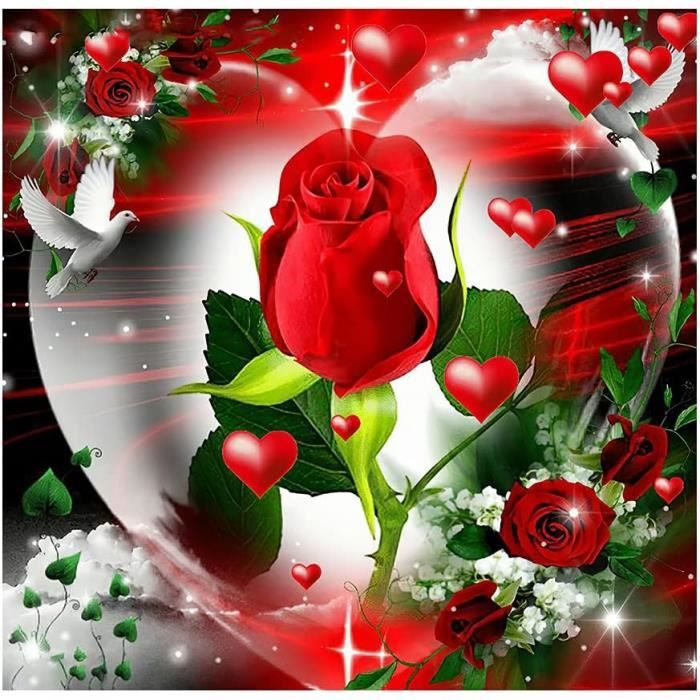 Domybest Rose Rouge Et Coeur Diamond Painting Kit Complet Fleur ...