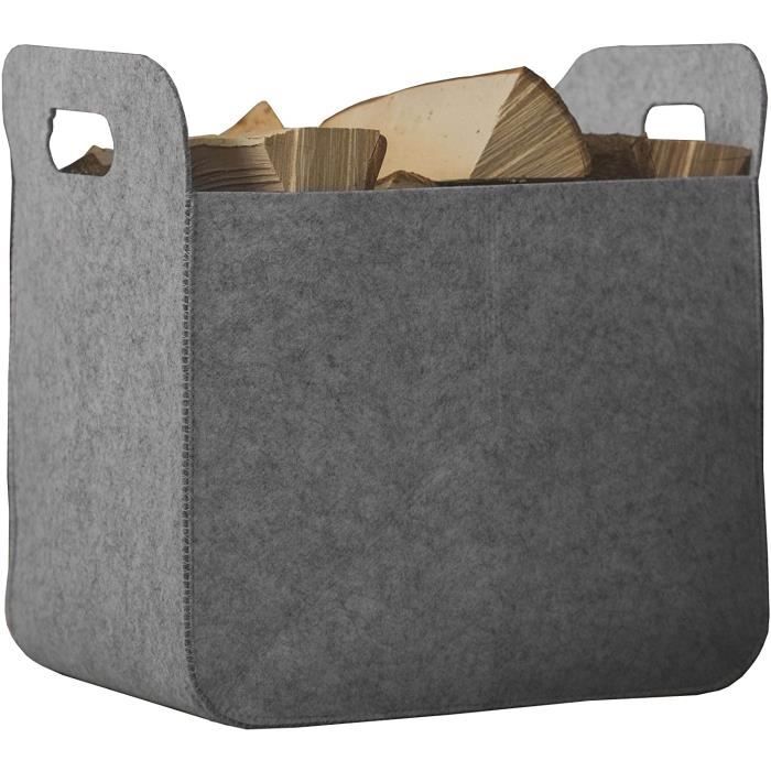 AiQInu Sac En Feutre Pliable 50x25x25cm - Panier à Bûches Avec Poignées, Gris Foncé Multifonction