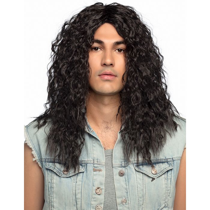 Perruque MICK Homme Noir Cheveux longs ondul s Rockeur