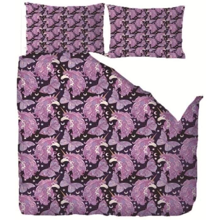 Parure de Couette Licorne Violette et Papillon - A902 - Microfibre