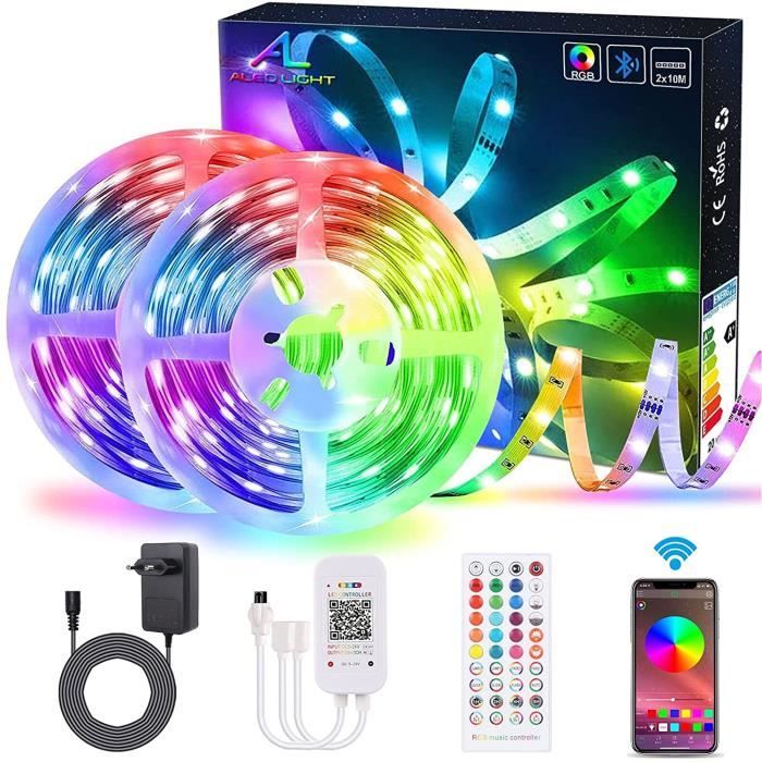 Ruban LED 20m Bluetooth Bande LED RGB Multicolore avec Télécommande  Contrôlé par APP du Smartphone Synchroniser - Cdiscount Maison