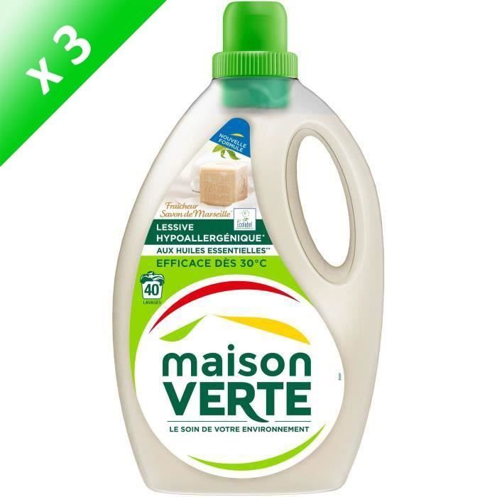 MAISON VERTE Lessive Savon de Marseille - 2,4 L - 40 lavages - Lot de 3 -  Cdiscount Au quotidien