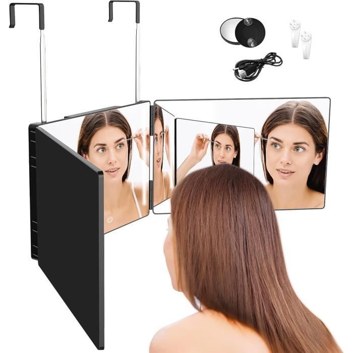 Miroir à 360 Degrés Pliable Avec Tablier - Miroir Coiffure 3 Voies Portable Pour Coupe Et Maquillage