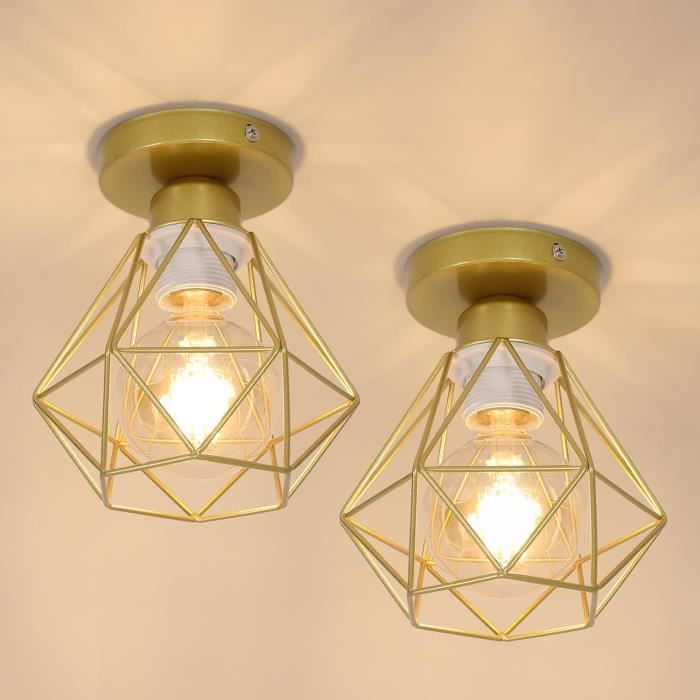 WOTTES Plafonnier Industriel E27 Lustre, Éclairage Plafond Luminaire Vintage, Métal Et Bois Forme Cage 4PCS Blanc Pour Salon - Maison