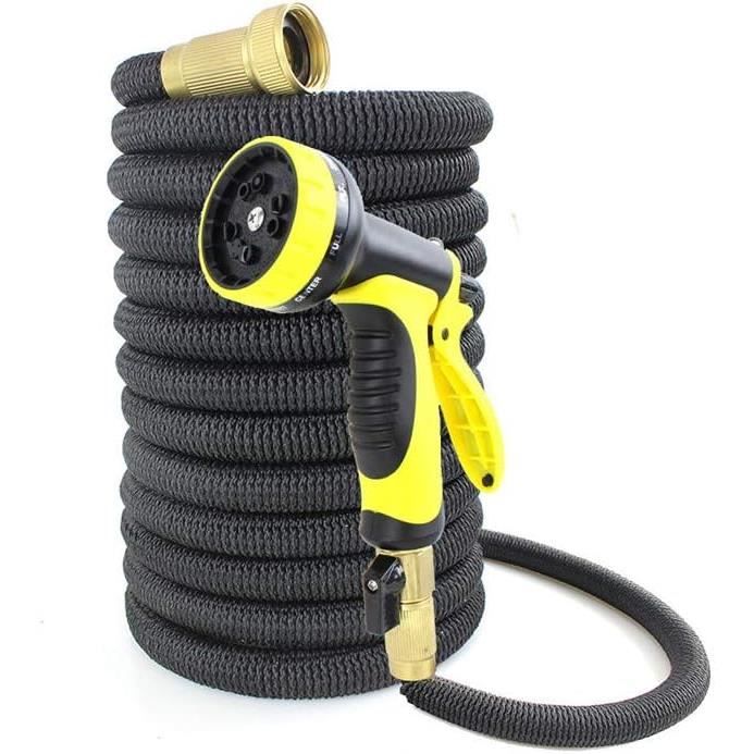 Tuyau D'Arrosage Extensible 15m - Double Couche Résistant Aux Pliages - Pour Jardin, Pelouse, Serre - PVC/Polyester - 7