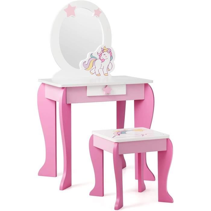 coiffeuse pour enfant - costway - style princesse - miroir détachable - 1 tiroir de rangement