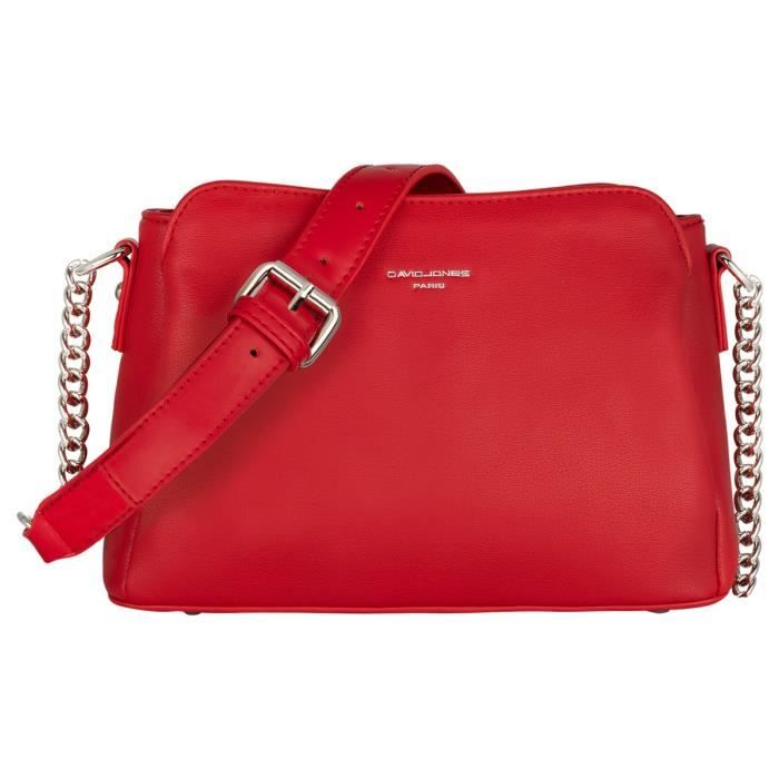 David Jones - Petit Sac Bandoulière Femme - Sac Chaîne Porté Epaule Simili Cuir - Besace Sacoche Téléphone Pochette - Rouge