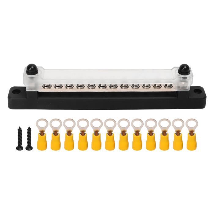 Greluma 150A Stroomverdeelblok – Dubbele Rij 6-weg Busbar Met Ringklemmen, M6 En M4 Aansluitingen, Incl. Deksel