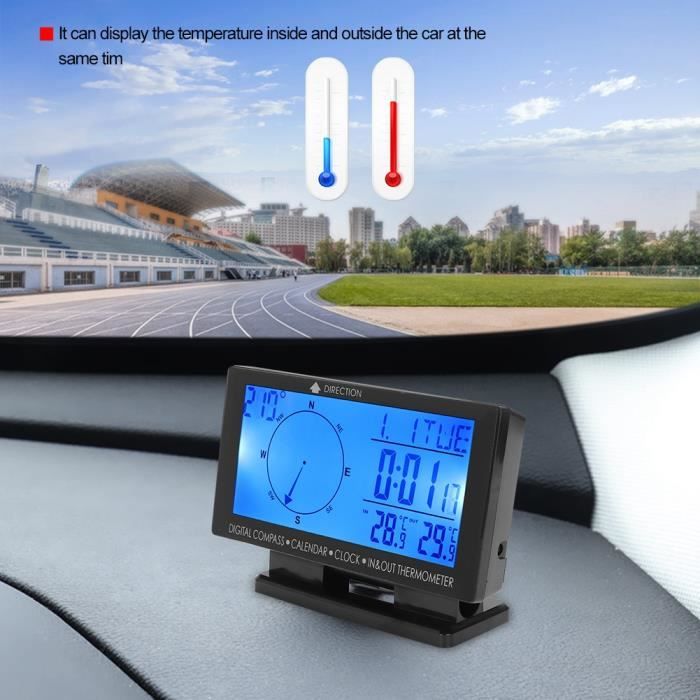 Thermomètre Digital Pour Voiture 12V - Écran LCD Affichant Températures Intérieure Et Extérieure - Neuf