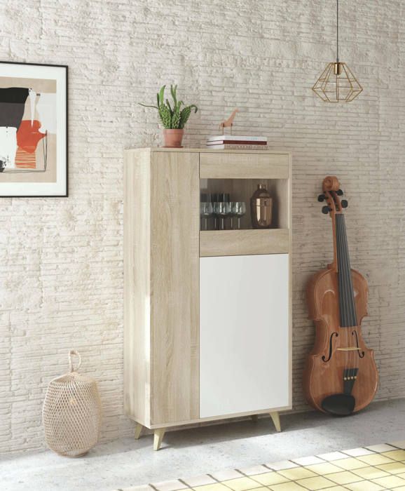 Vitrine Atlanta 77 x 33 x 142 cm chêne blanc Vitrine Atlanta 77 x 33 x 142 cm chêne blanc