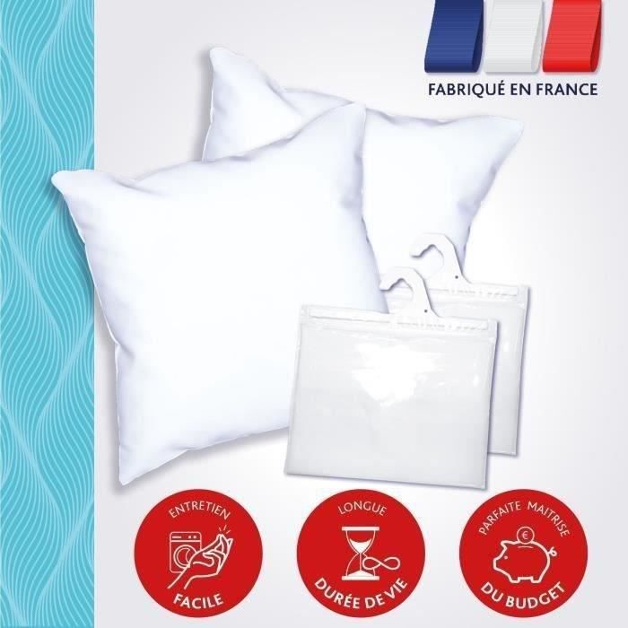 Pack 2 Oreillers DODO - Tendance - 60 x 60 cm + 2 Protège Oreillers Imperméable 60 x 60 cm - Blanc