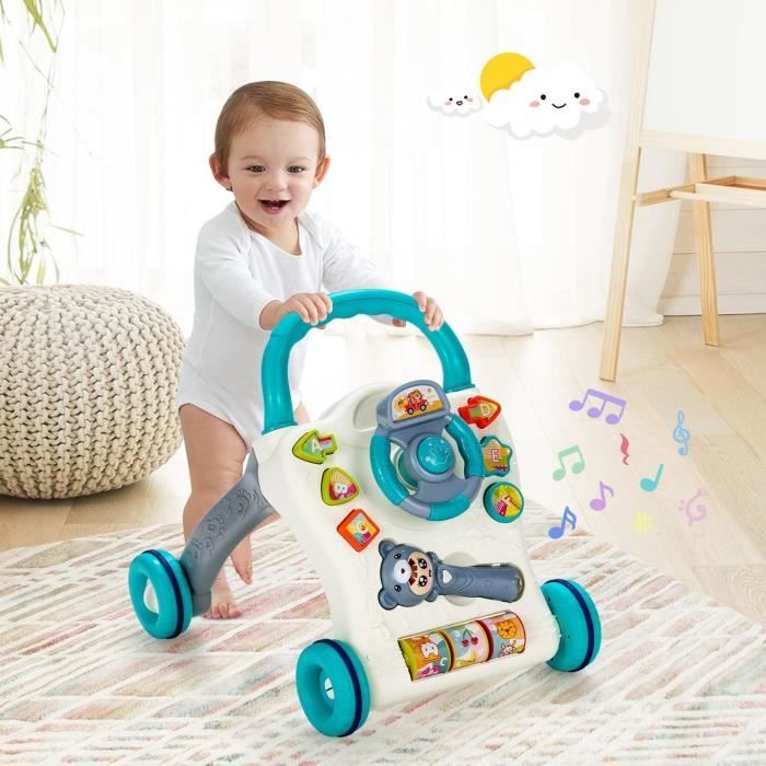 DREAMADE Trotteur Bébé 2 Vitesses Ajustables, Marcheur d'Apprentissage avec  Volant et Barre de Musique, 45X43X43CM, Bleu - Cdiscount Puériculture &  Eveil bébé