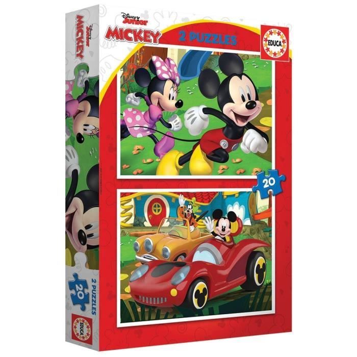 Puzzle double Educa Mickey - 2 x 20 pièces - Rouge - Dessins animés et ...