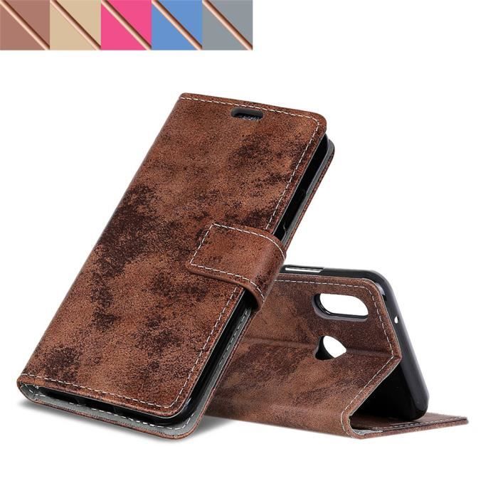 Coque Honor 8X Marron R tro Housse Pochette Cuir Flip