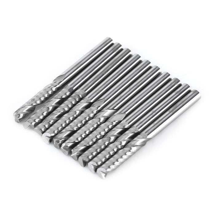 10pcs Fraise En Bout Carbure Tungstène 3.175x22mm - Fraises CNC Spirale Cannelure Unique