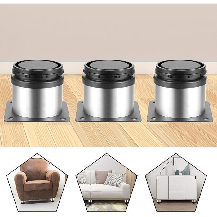 LEYSHOP Lot de 4 Pieds de Meubles en Acier Inoxydable Ronds - Diamètre 5cm Hauteur 50mm(Réglable) Canapé Jambes Table Pieds