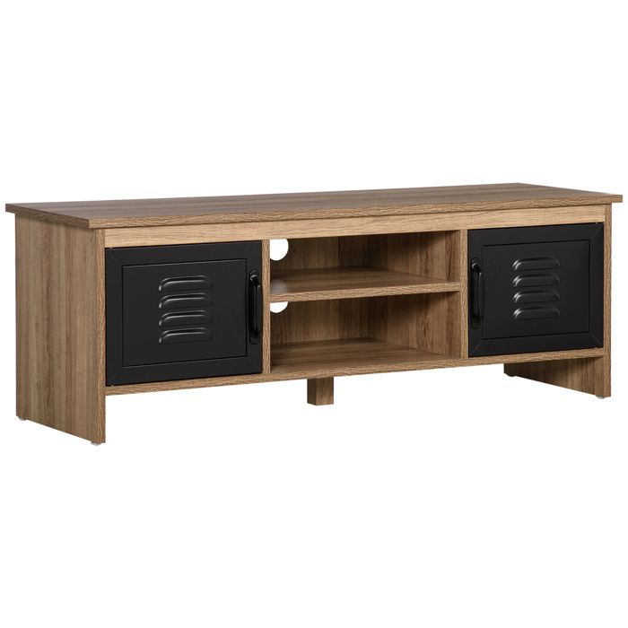 HOMCOM - Meuble TV - Panneau de particules classe E1 - 109x35x38cm - Brun clair Noir