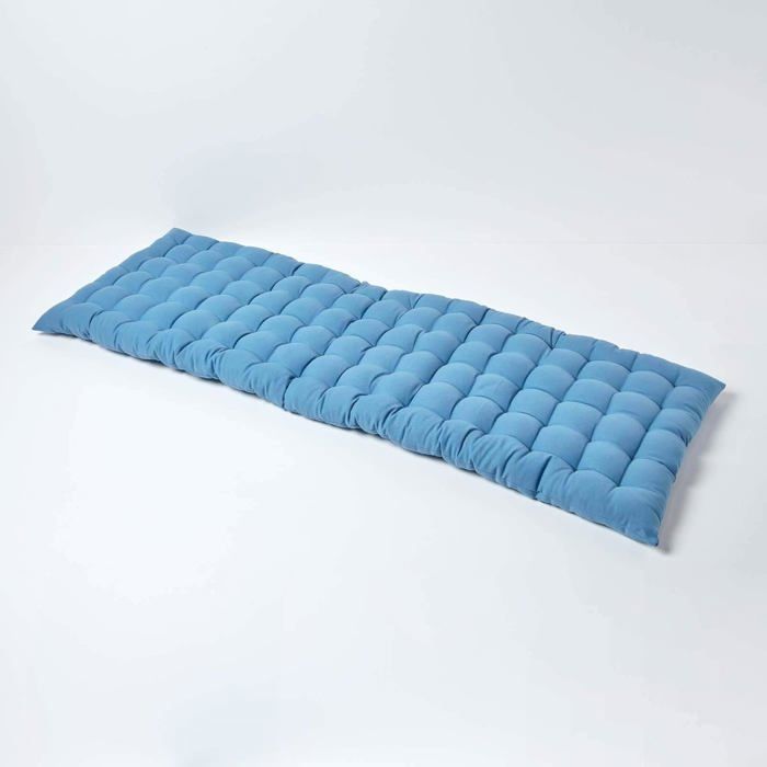 Coussin pour banc de jardin - HOMESCAPES – Bleu foncé – 143 x 48 x 5 cm – Matelas de sol – Coton et polyester – Extérieur Coussin pour banc de jardin - HOMESCAPES – Bleu foncé – 143 x 48 x 5 cm – Matelas de sol – Coton et polyester – Extérieur