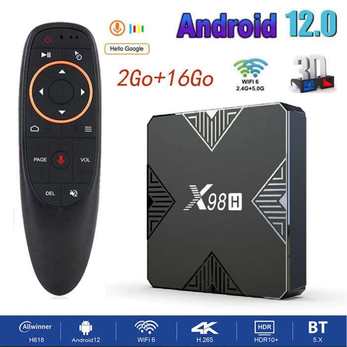 X98H Android 12.0 TV Box, 4 Go De RAM 32 Go De ROM, Prend en Charge Le X98H Android 12.0 TV Box, 4 Go De RAM 32 Go De ROM, Prend en Charge Le