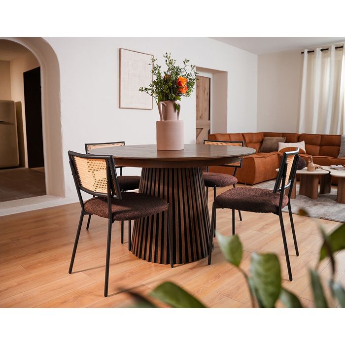 Luciano - lot de 2 chaises cannage - en tissu bouclette - Marron