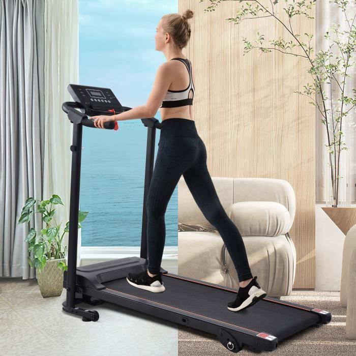 Tapis de course pliable électrique 12km-h motorisé 1.5cv cardio avec inclinaison 3 niveaux, Bluetooth, AUX, LED, Noir - MERAX