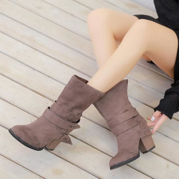 Hot Femme Neuf Velours Bottines Loisirs bout carré Chunky Talons Hauts Chaussures Taille Plus 