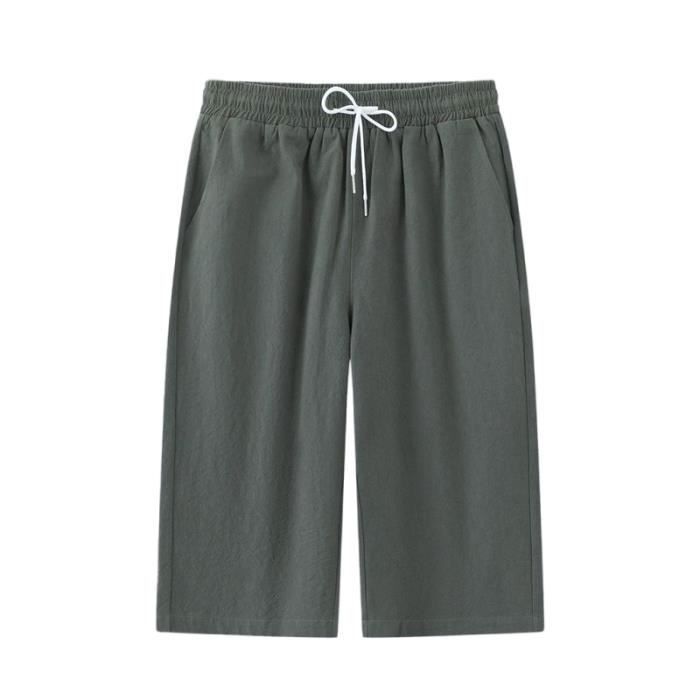 Short Homme été Svanco - Coton Lin Léger, Taille élastique, Coupe Ample, Poches, Idéal Loisirs Et Plage