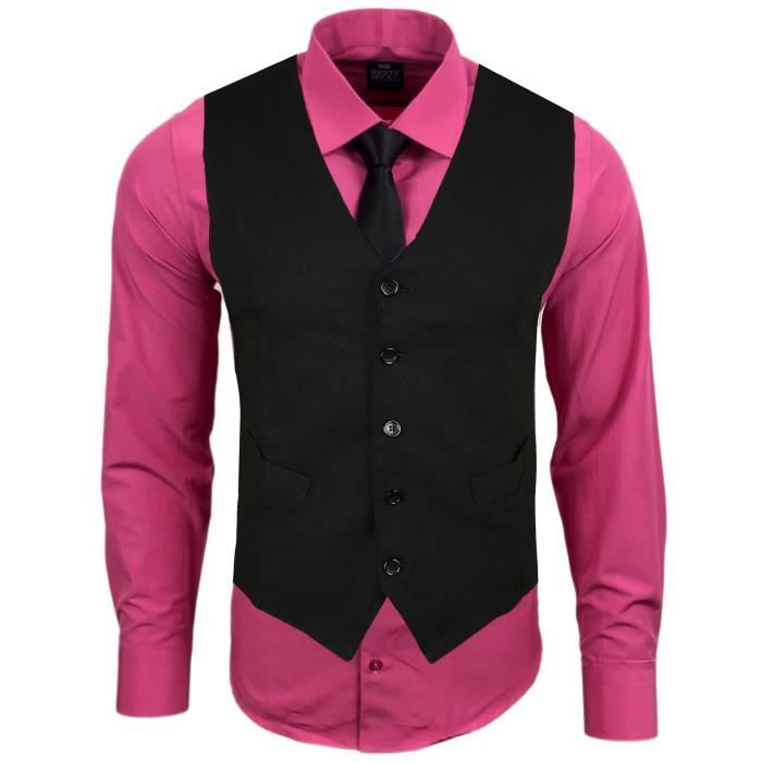 Subliminal Mode - Gilet + Chemise + Cravate homme bicolore uni manches  longues coupe slim business RN22 Rose fushia - Cdiscount Prêt-à-Porter