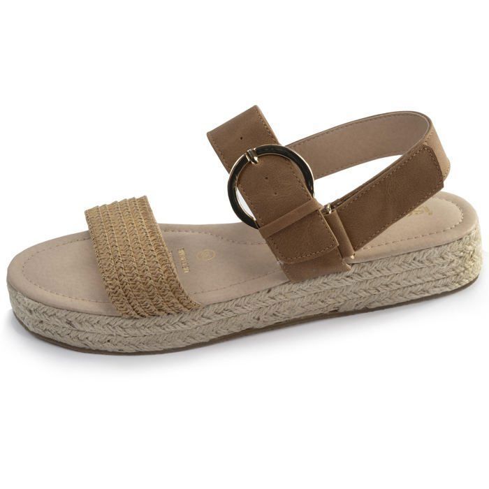 A Compense Isotoner Sandales à talon compensé de 3,5 cm, très confortable camel ...