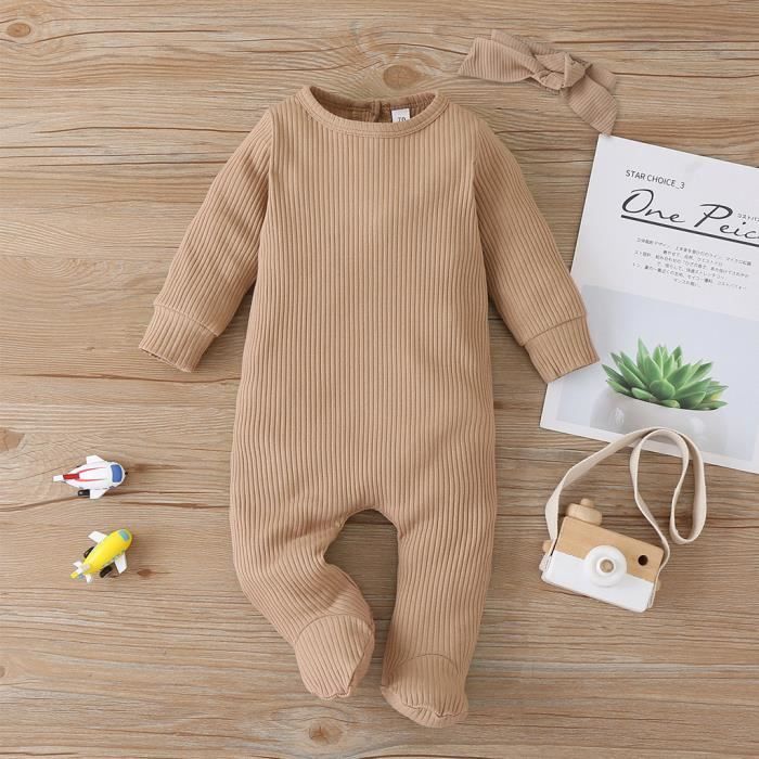 Une barboteuse Nouveau ne infantile bebe garcon fille a manches longues solide barboteuse combinaison vetements bandeau Kaki Cdiscount Pret a Porter
