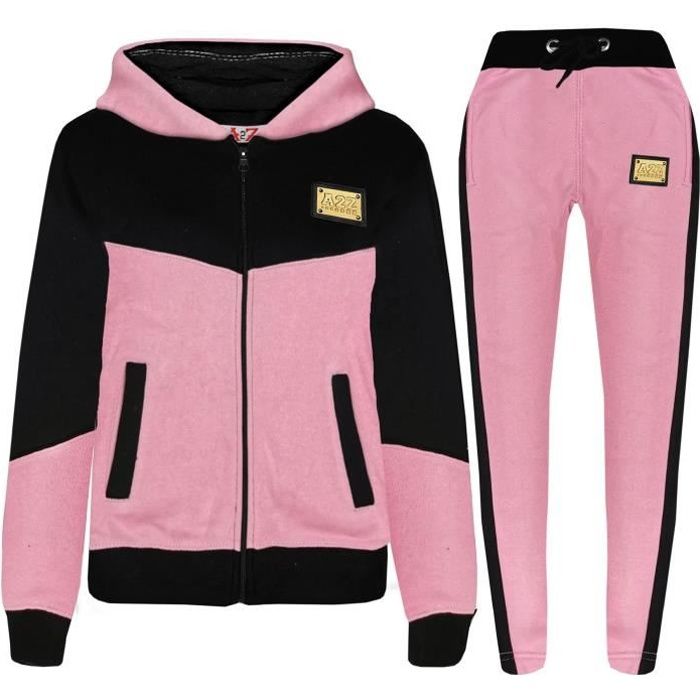 Survetement Enfant Fille A2Z Badges et Empiecements Contrastes Rose Manches Longues