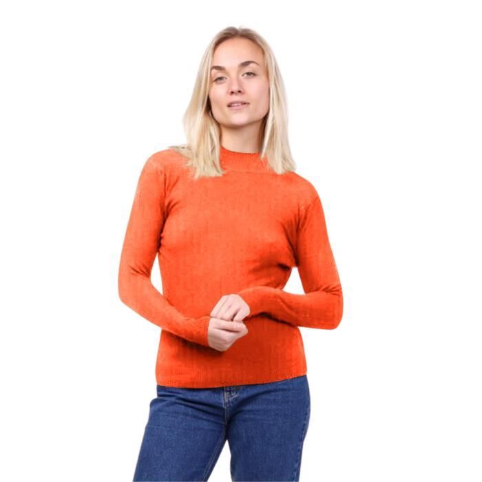 Haut Top Moulant Femme/ado – Col V – Extensible – Taille Unique – Orange