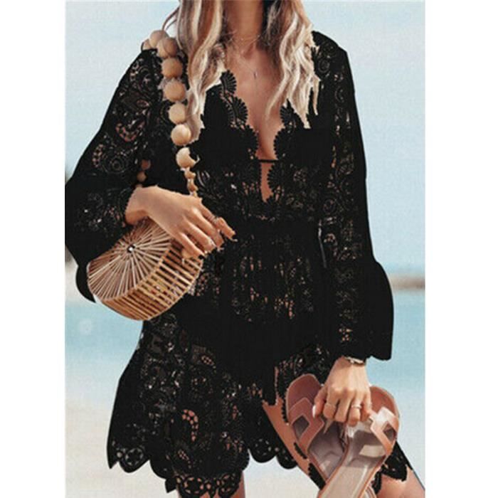 Robe de plage,robe de plage en dentelle pour femmes,Crochet,Sexy,Cover-Up pour Bikini,motif 